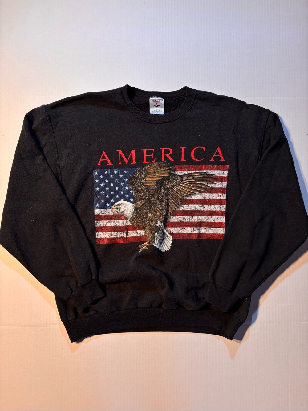 Vtg Jerzees Bald Eagle American Flag Patriotic 90’s USA Crewneck Sweatshirt Sz L